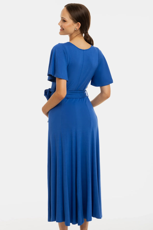 Μακρύ φόρεμα εγκυμοσύνης και θηλασμού σε γραμμή Α - μπλε - - soonMAMA - Η σωστή προσθήκη στην κομψή και άνετη εγκυμοσύνη! - Παλτά για έγκυες