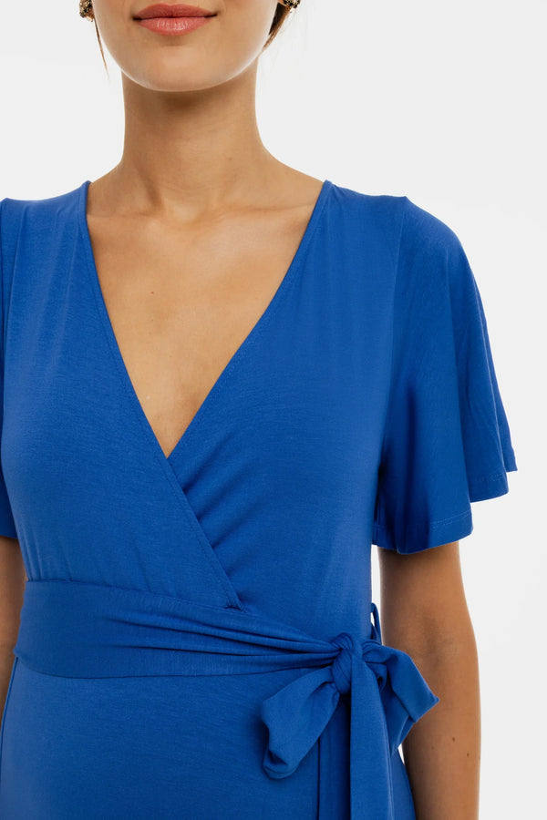 Μακρύ φόρεμα εγκυμοσύνης και θηλασμού σε γραμμή Α - μπλε - - soonMAMA - Η σωστή προσθήκη στην κομψή και άνετη εγκυμοσύνη! - Παλτά για έγκυες