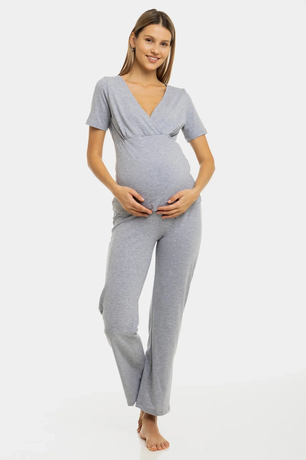 Εγκυμοσύνης και θηλασμού βαμβακερή σε ανοιχτό γκρι - - soonMAMA - Η σωστή προσθήκη στην κομψή και άνετη εγκυμοσύνη! - Παλτά για έγκυες
