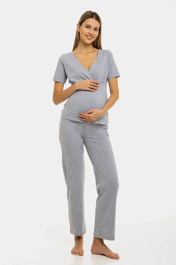 Εγκυμοσύνης και θηλασμού βαμβακερή σε ανοιχτό γκρι - - soonMAMA - Η σωστή προσθήκη στην κομψή και άνετη εγκυμοσύνη! - Παλτά για έγκυες
