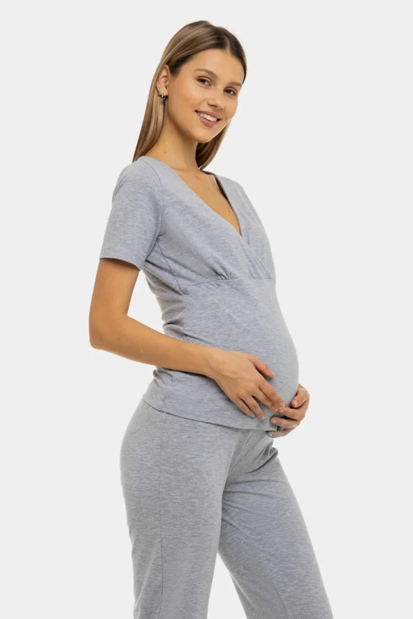 Εγκυμοσύνης και θηλασμού βαμβακερή σε ανοιχτό γκρι - - soonMAMA - Η σωστή προσθήκη στην κομψή και άνετη εγκυμοσύνη! - Παλτά για έγκυες