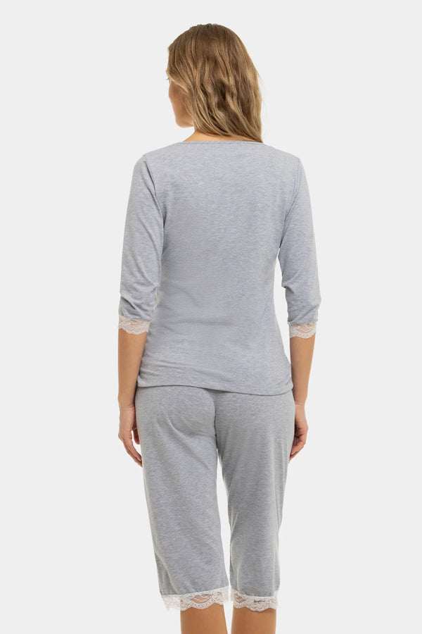 Βαμβακερές γκρι πιτζάμες εγκυμοσύνης και θηλασμού με δαντέλα - - soonMAMA - Η σωστή προσθήκη στην κομψή και άνετη εγκυμοσύνη! - Παλτά για έγκυες