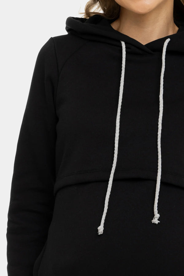 Βαμβακερό φούτερ εγκυμοσύνης και θηλασμού - μαύρος - - soonMAMA - Η σωστή προσθήκη στην κομψή και άνετη εγκυμοσύνη! - Παλτά για έγκυες