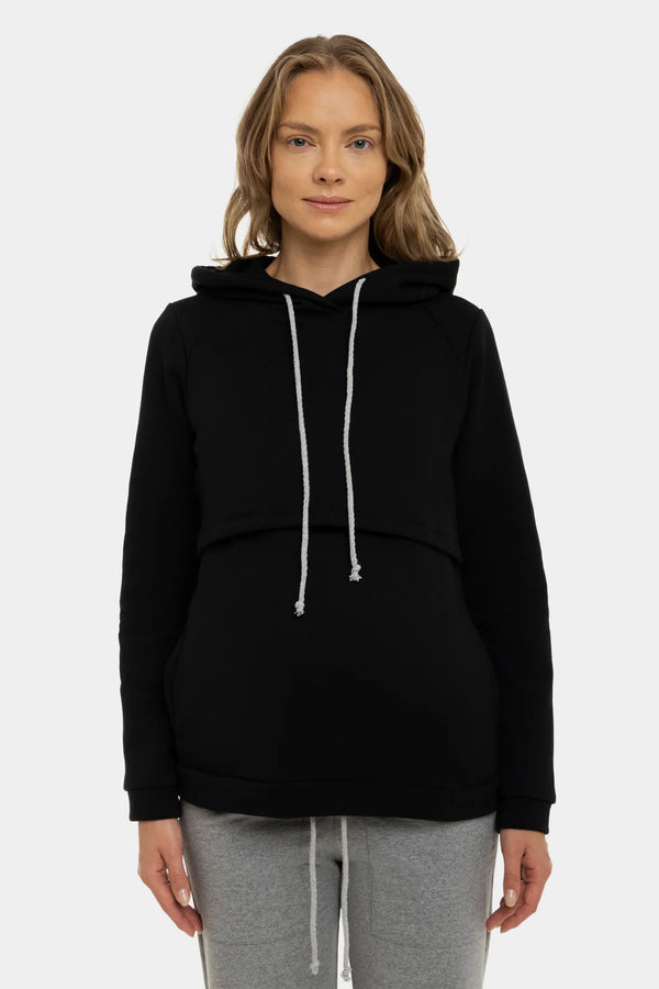 Βαμβακερό φούτερ εγκυμοσύνης και θηλασμού - μαύρος - - soonMAMA - Η σωστή προσθήκη στην κομψή και άνετη εγκυμοσύνη! - Παλτά για έγκυες