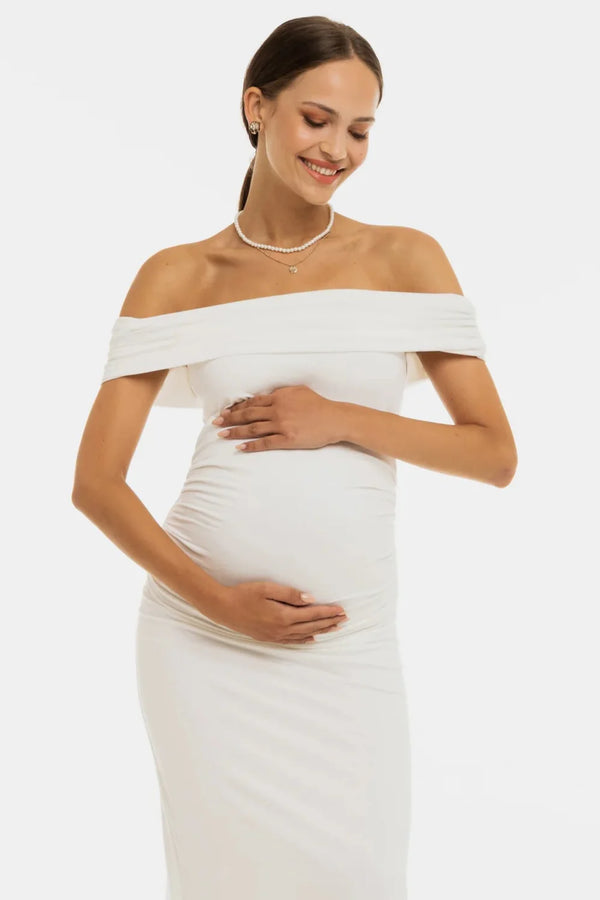 Μακριά νυφική φόρεμα με σούρες – εκρού - - soonMAMA - Η σωστή προσθήκη στην κομψή και άνετη εγκυμοσύνη! - Παλτά για έγκυες