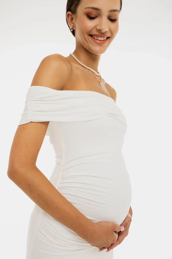 Μακριά νυφική φόρεμα με σούρες – εκρού - - soonMAMA - Η σωστή προσθήκη στην κομψή και άνετη εγκυμοσύνη! - Παλτά για έγκυες