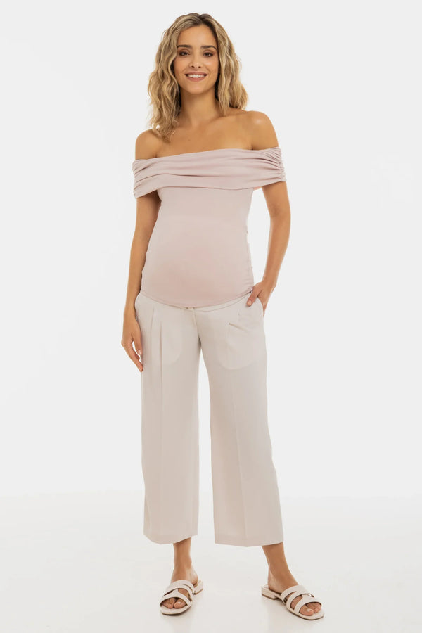 Κομψή μπλούζα εγκυμοσύνης με ριχτούς ώμους - ροζ πούδρα - - soonMAMA - Η σωστή προσθήκη στην κομψή και άνετη εγκυμοσύνη! - Παλτά για έγκυες