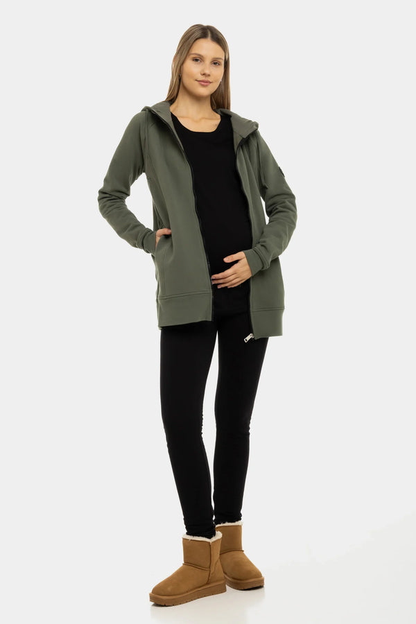 Φούτερ εγκυμοσύνης 3 σε 1 με επένδυση για babywearing - χακί - - soonMAMA - Η σωστή προσθήκη στην κομψή και άνετη εγκυμοσύνη! - Παλτά για έγκυες