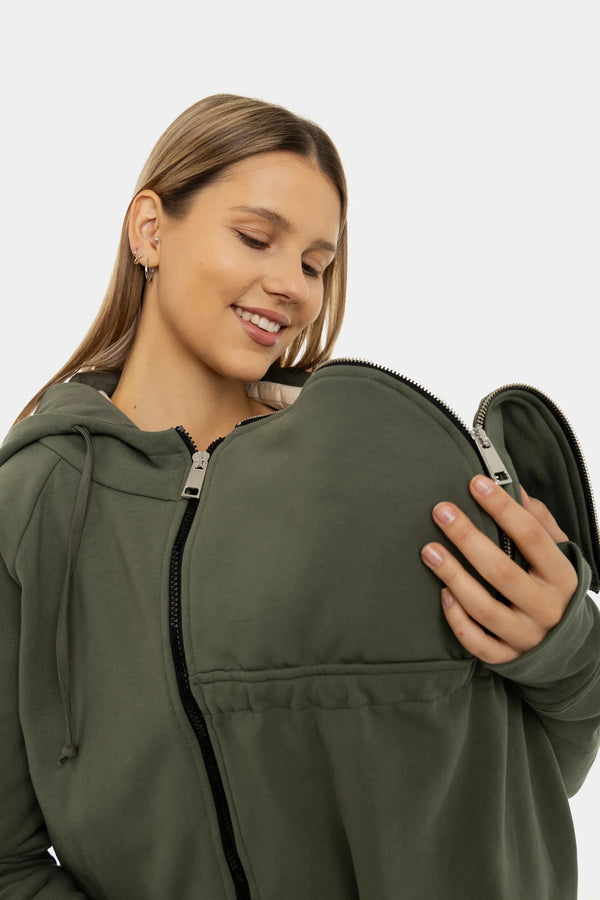 Φούτερ εγκυμοσύνης 3 σε 1 με επένδυση για babywearing - χακί