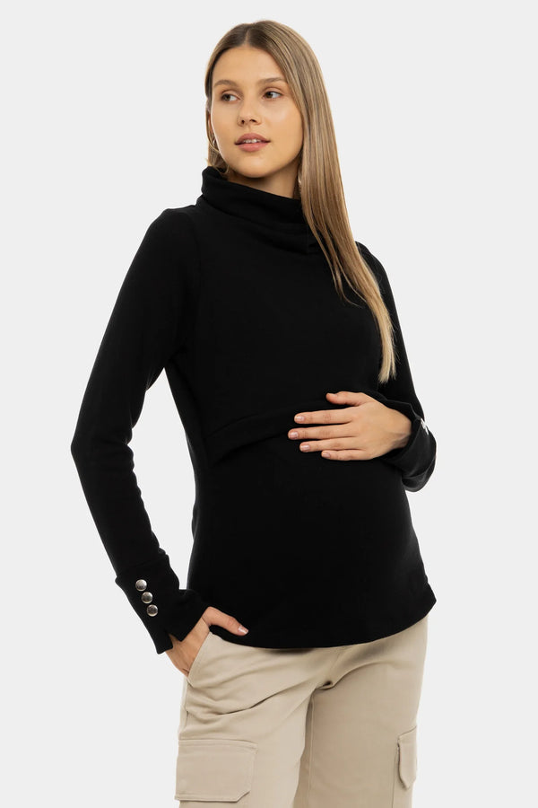 Πλεκτό πουλόβερ εγκυμοσύνης και θηλασμού σε μαύρο χρώμα - - soonMAMA - Η σωστή προσθήκη στην κομψή και άνετη εγκυμοσύνη! - Παλτά για έγκυες