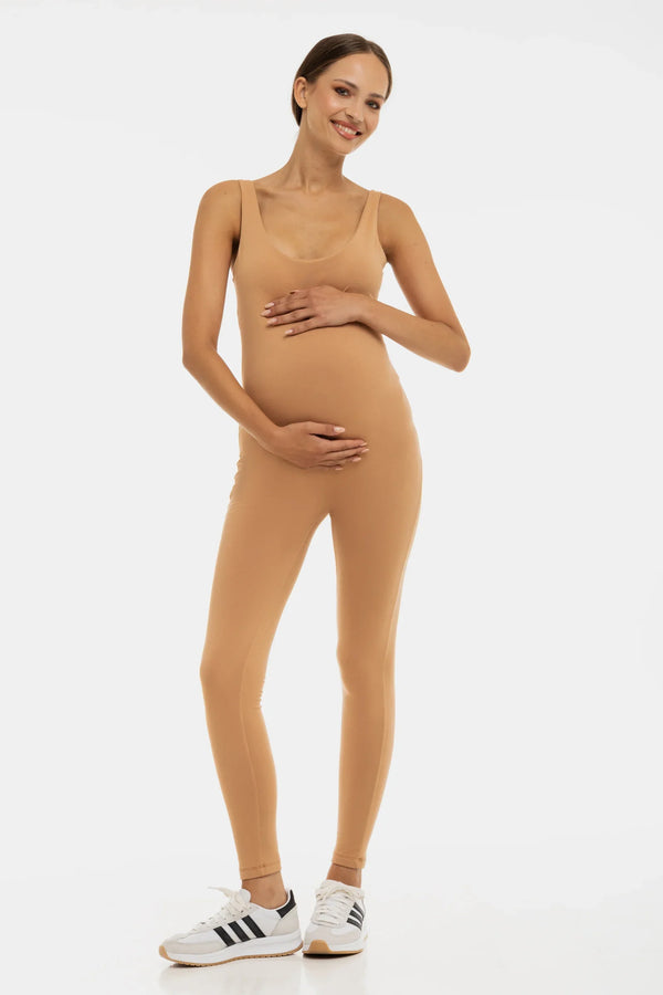 Βαμβακερή διπλή ολόσωμη φόρμα εγκυμοσύνης – μπεζ - - soonMAMA - Η σωστή προσθήκη στην κομψή και άνετη εγκυμοσύνη! - Παλτά για έγκυες