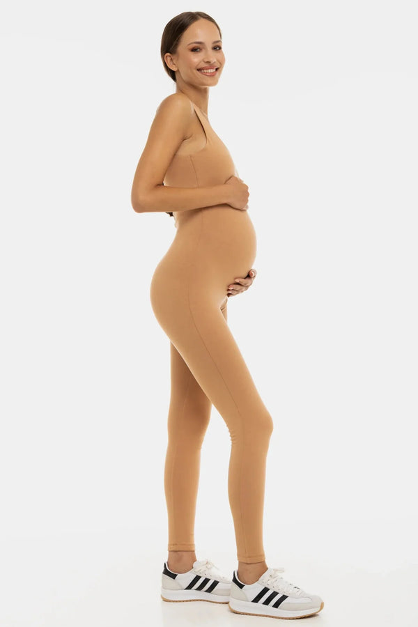 Βαμβακερή διπλή ολόσωμη φόρμα εγκυμοσύνης – μπεζ - - soonMAMA - Η σωστή προσθήκη στην κομψή και άνετη εγκυμοσύνη! - Παλτά για έγκυες