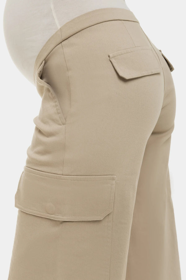 Φαρδύ μπεζ βαμβακερό παντελόνι εγκυμοσύνης - - soonMAMA - Η σωστή προσθήκη στην κομψή και άνετη εγκυμοσύνη! - Παλτά για έγκυες