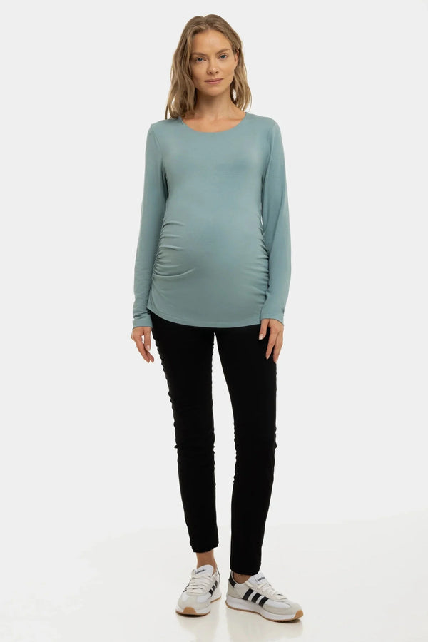 Απαλό μπλουζά εγκυμοσύνης με σούρες από modal – πράσινο