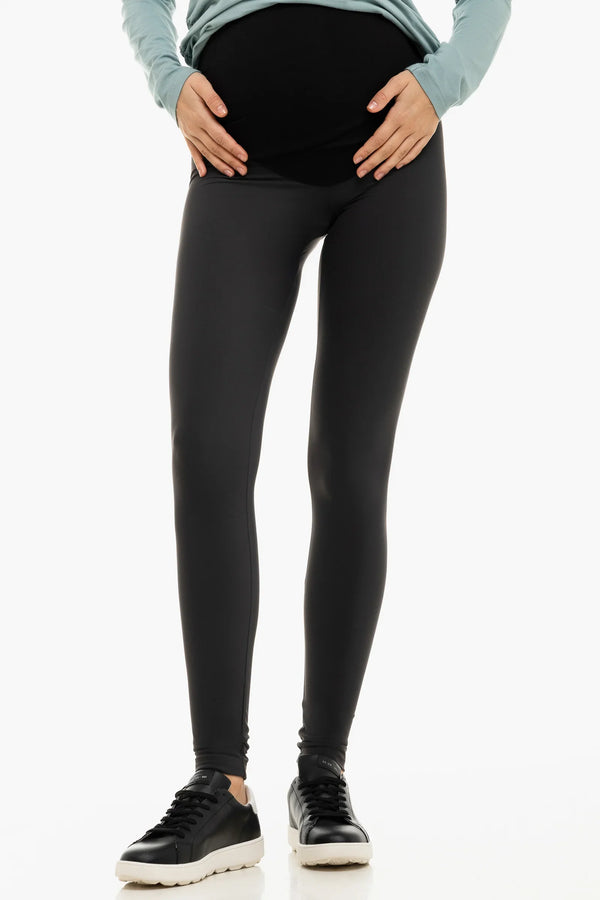 Γκρι κολάν εγκυμοσύνης με χνουδωτό ύφασμα από μέσα