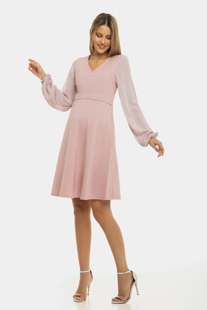 Φόρεμα εγκυμοσύνης και θηλασμού με λεπτομέρειες πουά - ροζ - - soonMAMA - Η σωστή προσθήκη στην κομψή και άνετη εγκυμοσύνη! - Παλτά για έγκυες