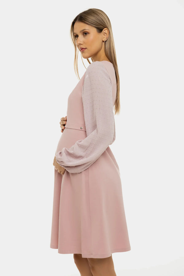 Φόρεμα εγκυμοσύνης και θηλασμού με λεπτομέρειες πουά - ροζ - - soonMAMA - Η σωστή προσθήκη στην κομψή και άνετη εγκυμοσύνη! - Παλτά για έγκυες