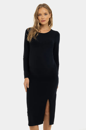 Μακρύ φόρεμα εγκυμοσύνης με σκίσιμο σε σκούρο μπλε - - soonMAMA - Η σωστή προσθήκη στην κομψή και άνετη εγκυμοσύνη! - Παλτά για έγκυες