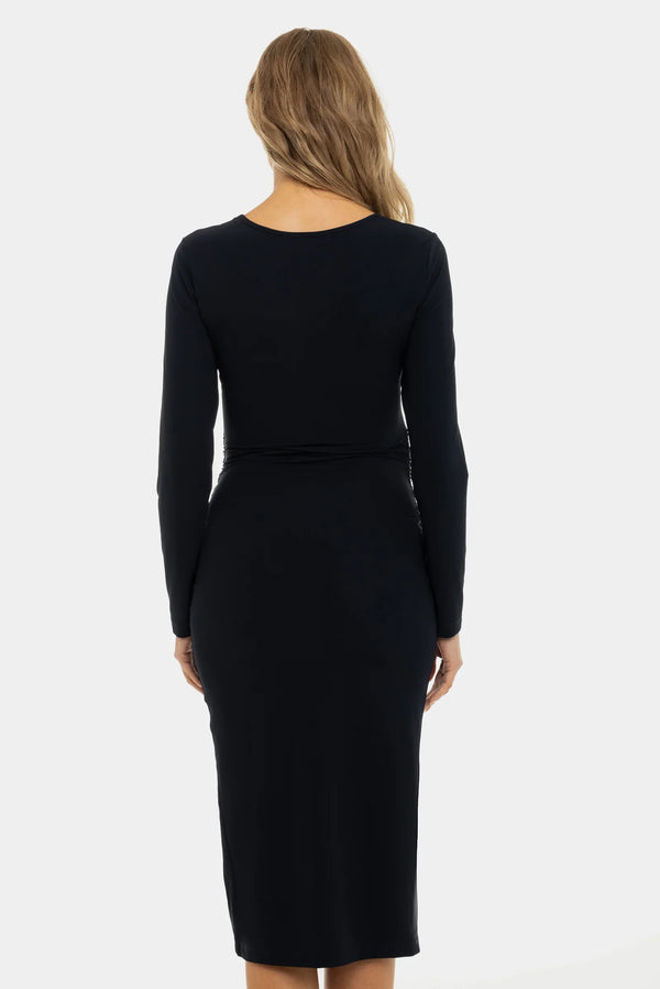 Μακρύ φόρεμα εγκυμοσύνης με σκίσιμο σε σκούρο μπλε - - soonMAMA - Η σωστή προσθήκη στην κομψή και άνετη εγκυμοσύνη! - Παλτά για έγκυες