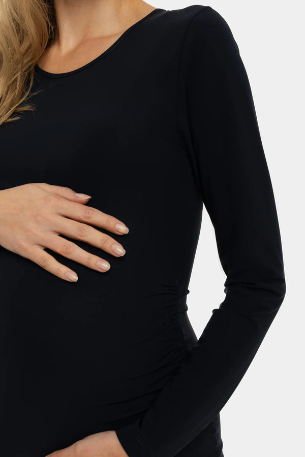 Μακρύ φόρεμα εγκυμοσύνης με σκίσιμο σε σκούρο μπλε - - soonMAMA - Η σωστή προσθήκη στην κομψή και άνετη εγκυμοσύνη! - Παλτά για έγκυες