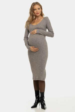 Πλεκτό εφαρμοστό φόρεμα εγκυμοσύνης - καφέ - - soonMAMA - Η σωστή προσθήκη στην κομψή και άνετη εγκυμοσύνη! - Παλτά για έγκυες