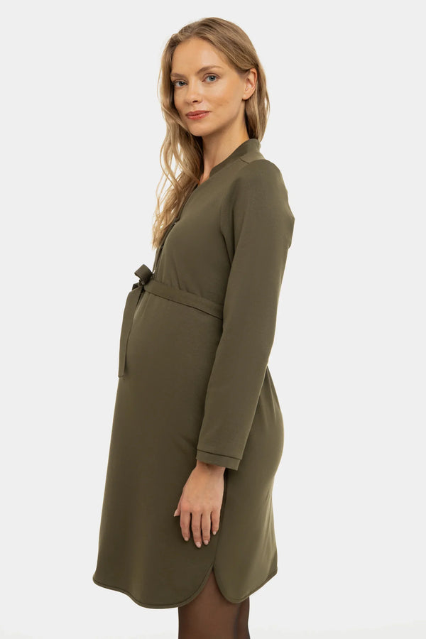 Ελαστικό φόρεμα εγκυμοσύνης και θηλασμού - χακί - - soonMAMA - Η σωστή προσθήκη στην κομψή και άνετη εγκυμοσύνη! - Παλτά για έγκυες