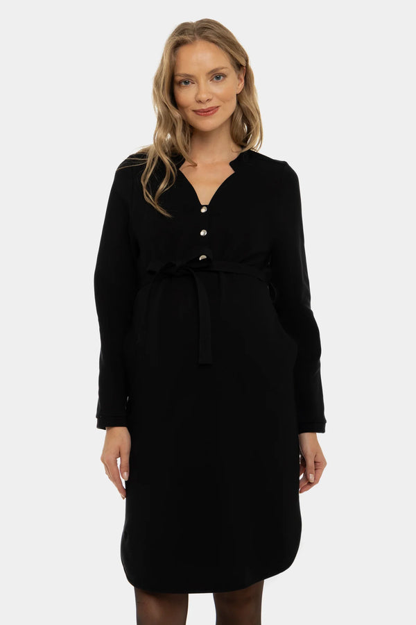 Ελαστικό φόρεμα εγκυμοσύνης και θηλασμού - μαύρο - - soonMAMA - Η σωστή προσθήκη στην κομψή και άνετη εγκυμοσύνη! - Παλτά για έγκυες