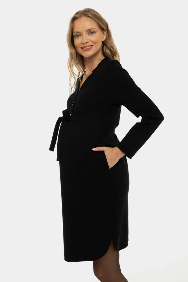 Ελαστικό φόρεμα εγκυμοσύνης και θηλασμού - μαύρο - - soonMAMA - Η σωστή προσθήκη στην κομψή και άνετη εγκυμοσύνη! - Παλτά για έγκυες