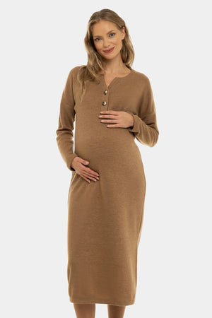 Μακριά πλεκτή φόρεμα εγκυμοσύνης και θηλασμού – καραμέλα - - soonMAMA - Η σωστή προσθήκη στην κομψή και άνετη εγκυμοσύνη! - Παλτά για έγκυες