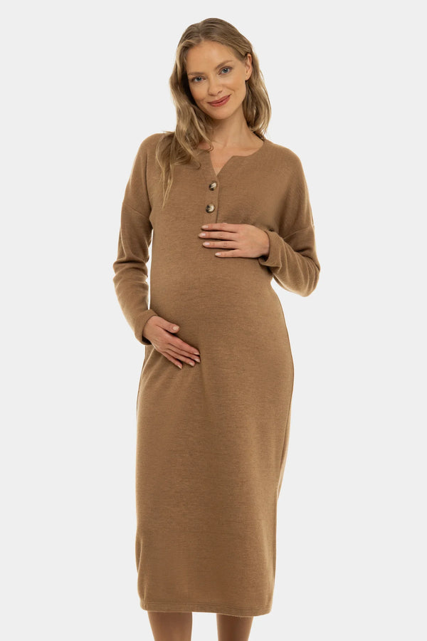 Μακριά πλεκτή φόρεμα εγκυμοσύνης και θηλασμού – καραμέλα - - soonMAMA - Η σωστή προσθήκη στην κομψή και άνετη εγκυμοσύνη! - Παλτά για έγκυες