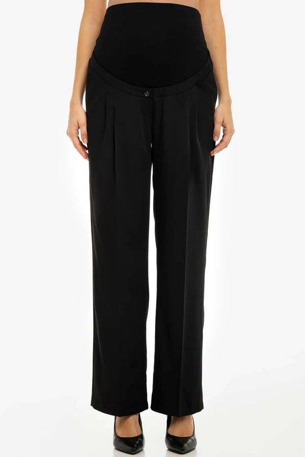 Μαύρο παντελόνι εγκυμοσύνης με πιέτες - - soonMAMA - Η σωστή προσθήκη στην κομψή και άνετη εγκυμοσύνη! - Παλτά για έγκυες