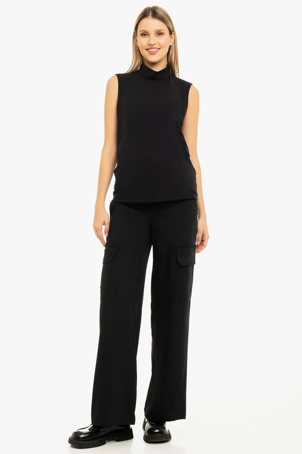 Κομψό μαύρο παντελόνι cargo εγκυμοσύνης - - soonMAMA - Η σωστή προσθήκη στην κομψή και άνετη εγκυμοσύνη! - Παλτά για έγκυες