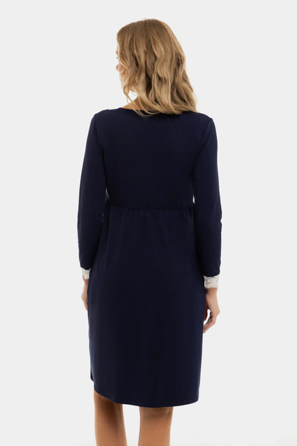 Βαμβακερό νυχτικό εγκυμοσύνης και θηλασμού με ⅞ μανίκια - σκούρο μπλε - - soonMAMA - Η σωστή προσθήκη στην κομψή και άνετη εγκυμοσύνη! - Παλτά για έγκυες