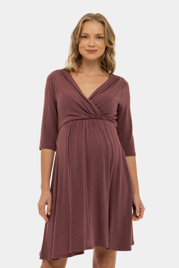 Κομψό φόρεμα εγκυμοσύνης και θηλασμού - σε σκούρο ροζ