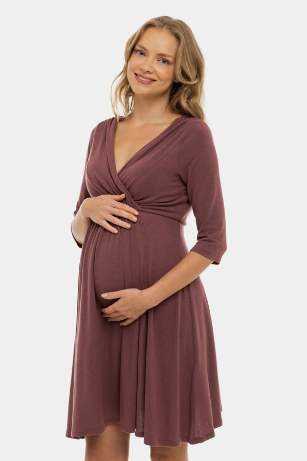 Κομψό φόρεμα εγκυμοσύνης και θηλασμού - σε σκούρο ροζ