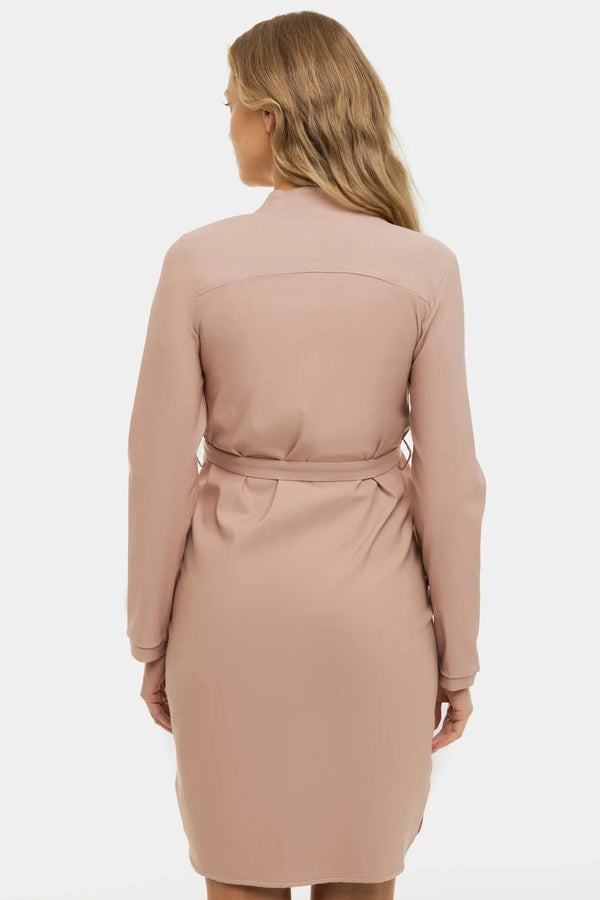 Ελαστικό φόρεμα εγκυμοσύνης και θηλασμού - πούδρας - - soonMAMA - Η σωστή προσθήκη στην κομψή και άνετη εγκυμοσύνη! - Παλτά για έγκυες