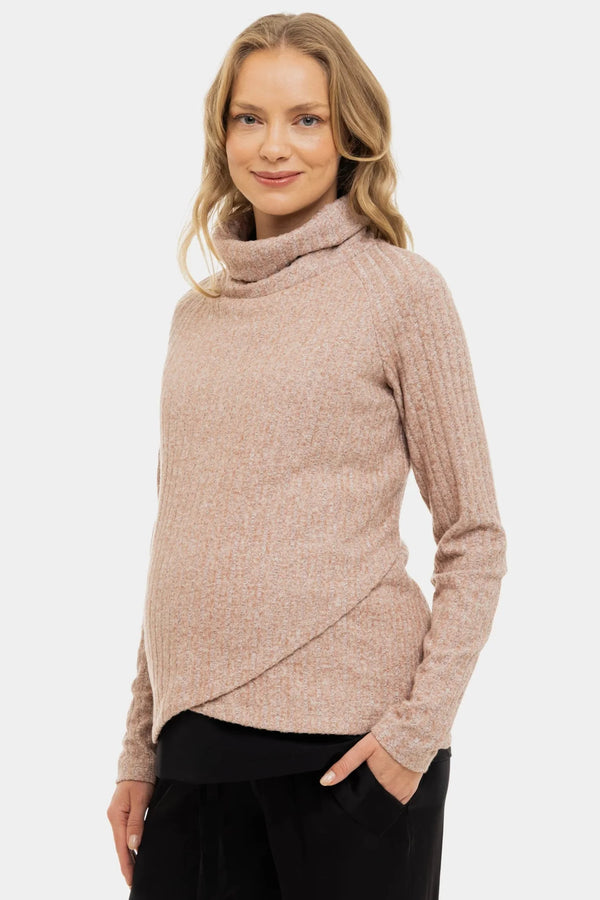 Μπεζ πλεκτό πουλόβερ εγκυμοσύνης και θηλασμού - - soonMAMA - Η σωστή προσθήκη στην κομψή και άνετη εγκυμοσύνη! - Παλτά για έγκυες