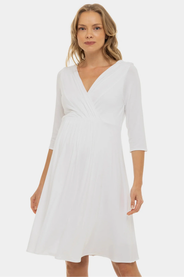 Κομψό φόρεμα εγκυμοσύνης και θηλασμού - λευκό - - soonMAMA - Η σωστή προσθήκη στην κομψή και άνετη εγκυμοσύνη! - Παλτά για έγκυες