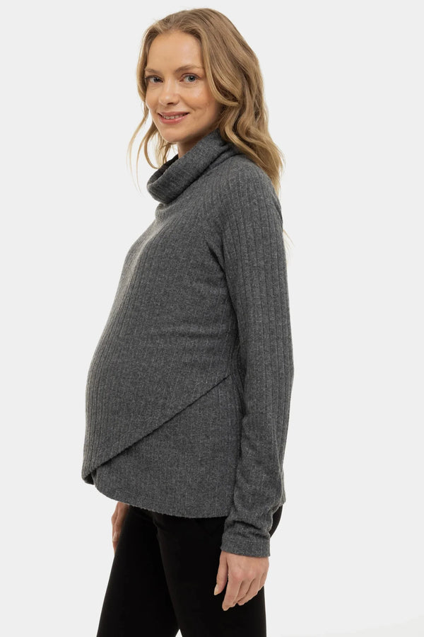 Σκούρο γκρι πλεκτό πουλόβερ εγκυμοσύνης και θηλασμού - - soonMAMA - Η σωστή προσθήκη στην κομψή και άνετη εγκυμοσύνη! - Παλτά για έγκυες