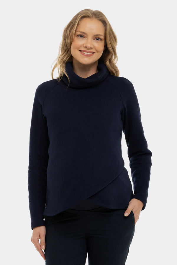 Σκούρο μπλε πλεκτό πουλόβερ εγκυμοσύνης και θηλασμού - - soonMAMA - Η σωστή προσθήκη στην κομψή και άνετη εγκυμοσύνη! - Παλτά για έγκυες