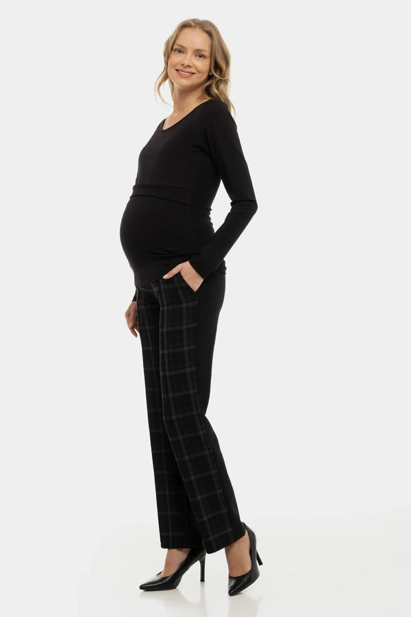 Καρό κομψό παντελόνι εγκυμοσύνης - Pants - soonMAMA - Η σωστή προσθήκη στην κομψή και άνετη εγκυμοσύνη! - Παλτά για έγκυες