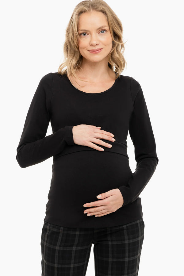 Βαμβακερή μπλούζα εγκυμοσύνης και θηλασμού - μαύρο - - soonMAMA - Η σωστή προσθήκη στην κομψή και άνετη εγκυμοσύνη! - Παλτά για έγκυες