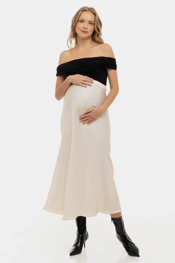 Σατέν φούστα εγκυμοσύνης - εκρού - - soonMAMA - Η σωστή προσθήκη στην κομψή και άνετη εγκυμοσύνη! - Παλτά για έγκυες