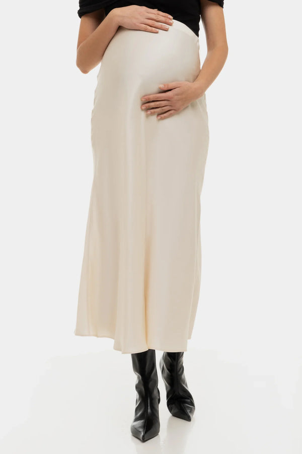 Σατέν φούστα εγκυμοσύνης - εκρού - - soonMAMA - Η σωστή προσθήκη στην κομψή και άνετη εγκυμοσύνη! - Παλτά για έγκυες