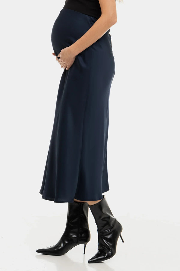 Σατέν φούστα εγκυμοσύνης - σκούρο μπλε - - soonMAMA - Η σωστή προσθήκη στην κομψή και άνετη εγκυμοσύνη! - Παλτά για έγκυες