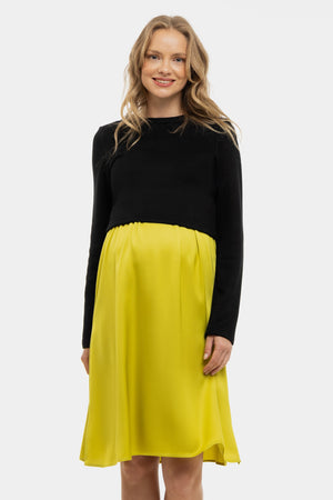 Σατέν φόρεμα με πουλόβερ εγκυμοσύνης και θηλασμό - λεμόνιο - - soonMAMA - Η σωστή προσθήκη στην κομψή και άνετη εγκυμοσύνη! - Παλτά για έγκυες