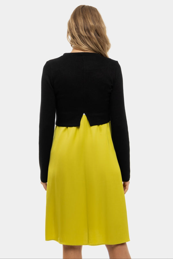 Σατέν φόρεμα με πουλόβερ εγκυμοσύνης και θηλασμό - λεμόνιο - - soonMAMA - Η σωστή προσθήκη στην κομψή και άνετη εγκυμοσύνη! - Παλτά για έγκυες