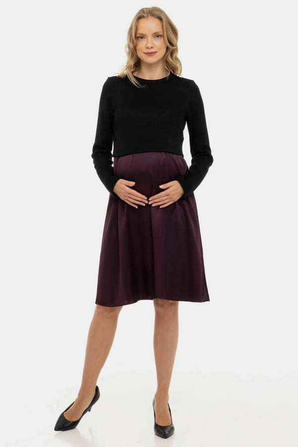 Σατέν φόρεμα με πουλόβερ εγκυμοσύνης και θηλασμό - μπορντό - - soonMAMA - Η σωστή προσθήκη στην κομψή και άνετη εγκυμοσύνη! - Παλτά για έγκυες