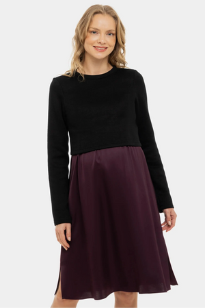 Σατέν φόρεμα με πουλόβερ εγκυμοσύνης και θηλασμό - μπορντό - - soonMAMA - Η σωστή προσθήκη στην κομψή και άνετη εγκυμοσύνη! - Παλτά για έγκυες