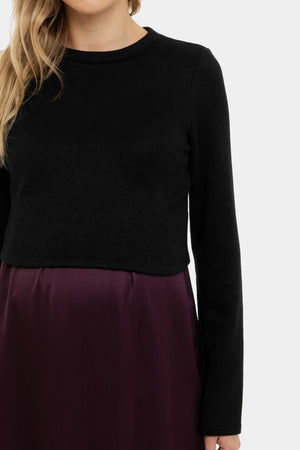 Σατέν φόρεμα με πουλόβερ εγκυμοσύνης και θηλασμό - μπορντό - - soonMAMA - Η σωστή προσθήκη στην κομψή και άνετη εγκυμοσύνη! - Παλτά για έγκυες